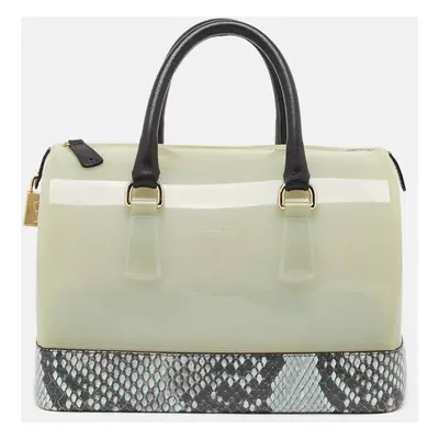 Furla Light Blue Python Embossed and Rubber Candy Satchel