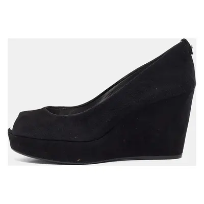 Stuart Weitzman Black Suede Peep Toe Wedge Pumps Size