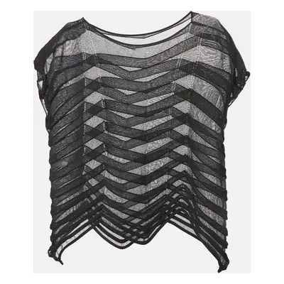 Issey Miyake Navy Blue Chevron Jelly Knit Sheer Top