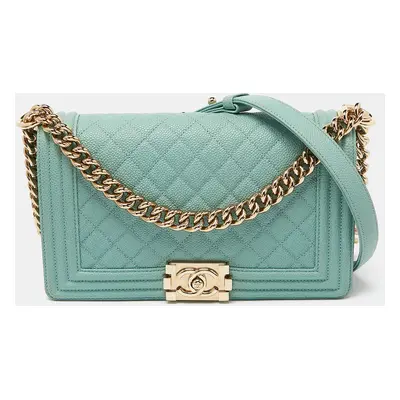 Chanel Green Quilted Caviar Leather Medium Boy Flap Bag