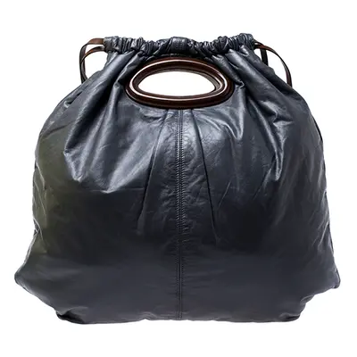 Marni Dark Grey Nappa Leather Drawstring Shoulder Bag