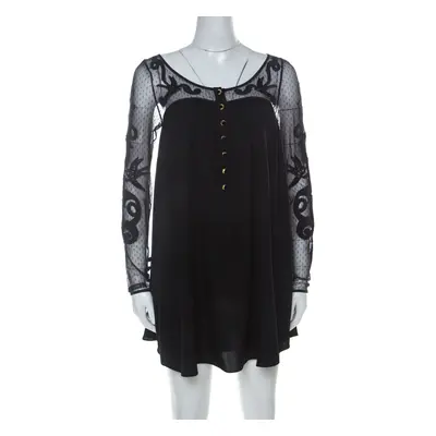 Temperley Black Silk Blend Embroidered Net Yoke Tunic