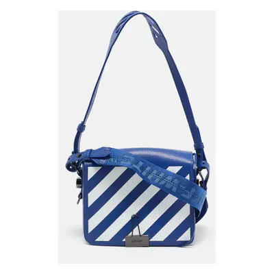 Off-White Blue/White Diagonal Print Leather Binder Clip Crossbody Bag