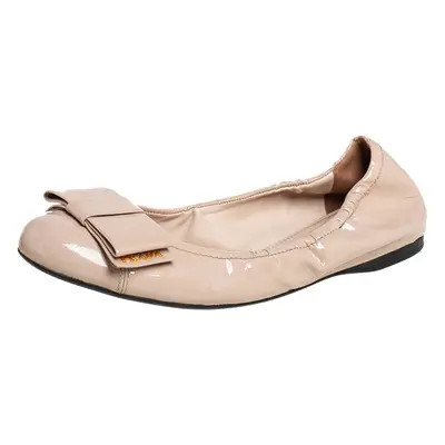 Prada Beige Patent Leather Scrunch Ballet Flats Size