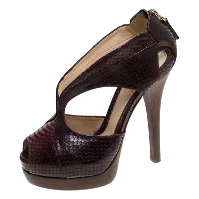 Fendi Brown/Burgundy Python Strappy Peep Toe Platform Sandals Size 36.5