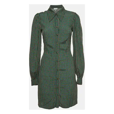 Ganni Green Check Print Viscose Shirt Dress