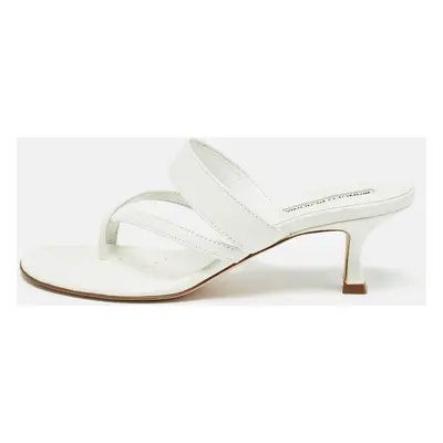 Manolo Blahnik White Leather Susa Slide Sandals Size