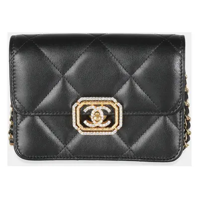 Chanel Black Quilted Calfskin Leather Strass Mini CC Flap Bag