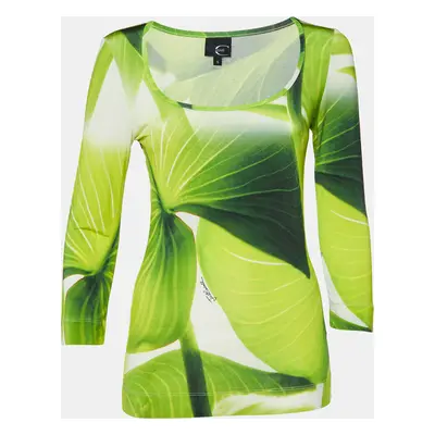 Just Cavalli Green Leaf Print Jersey Scoop Neck Top