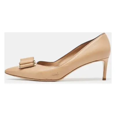 Salvatore Ferragamo Beige Leather Double Bow Pumps Size 39.5