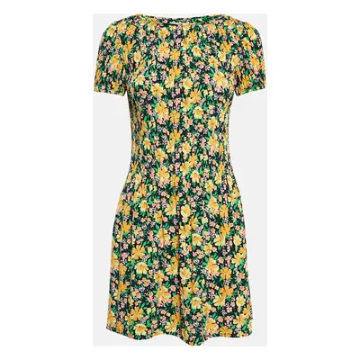 Maje Multicolor Floral Print Crepe Pleated Mini Dress