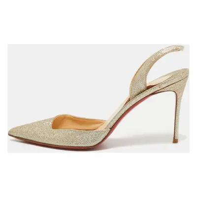 Christian Louboutin Gold Glitter Leather Ever Slingback Pumps Size 39.5