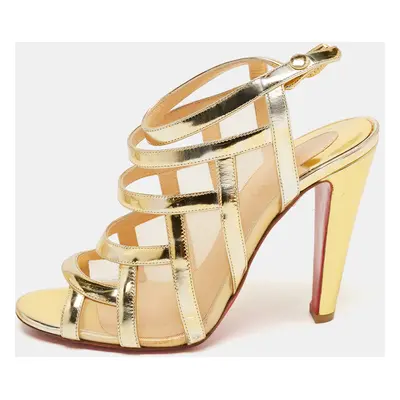 Christian Louboutin Gold Leather and Mesh Nicole K Sandals Size