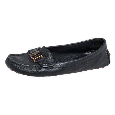 Tory Burch Navy Blue Grained Leather Driving Loafers Size