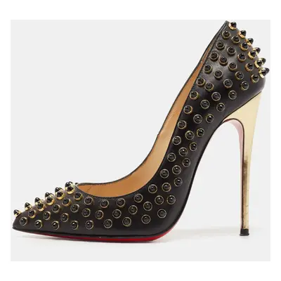 Christian Louboutin Black Leather Studded Follies Cabo Pumps Size 34.5