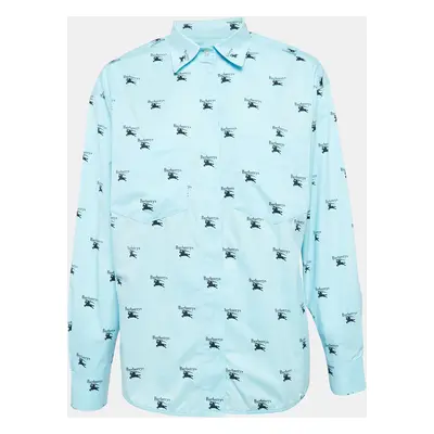 Burberry Blue Logo Print Cotton Oversized Shirt