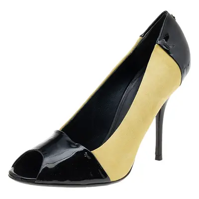 Gucci Black/Yellow Patent Leather And Suede Peep Toe Pumps Size 38.5