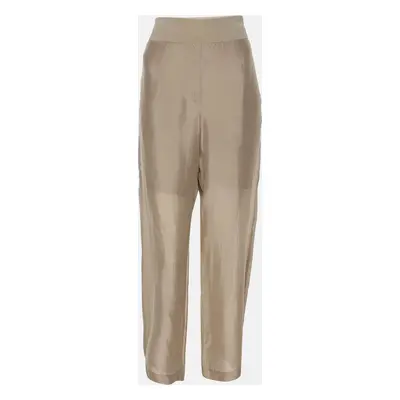 Brunello Cucinelli Beige Silk Wide Leg Trouser