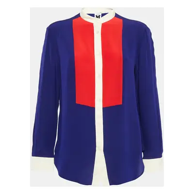 M Missoni Blue Colorblocked Silk Button Front Shirt