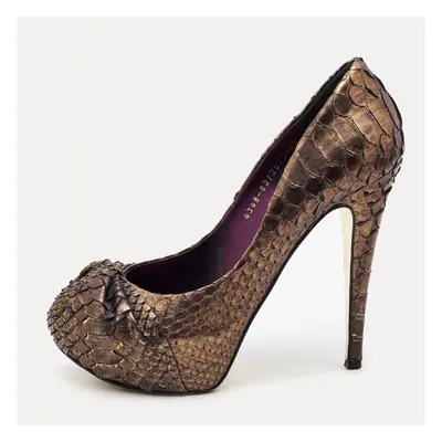 Gina Metallic Brown Python Elle Platform Pumps Size 39.5