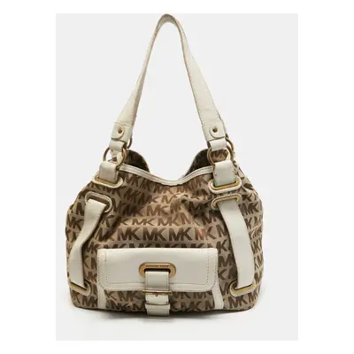 MICHAEL Michael Kors Beige/Off White Signature Canvas Front Pocket Tote