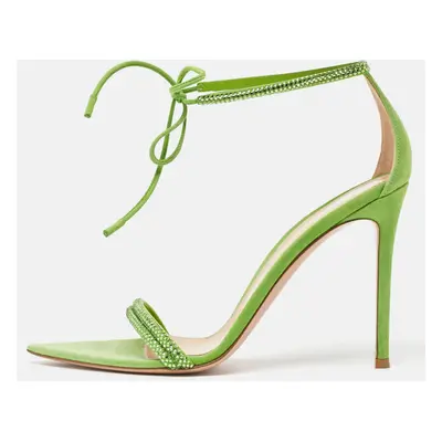 Gianvito Rossi Green Suede Crystal Embellished Montecarlo Sandals Size 36.5