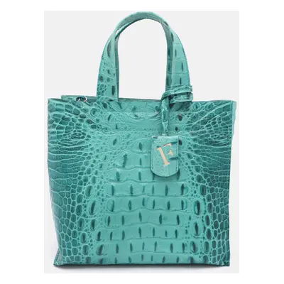 Furla Turquoise Croc Embossed Leather Divide It Tote