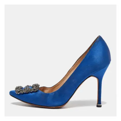 Manolo Blahnik Blue Satin Hangisi Pumps Size 36.5