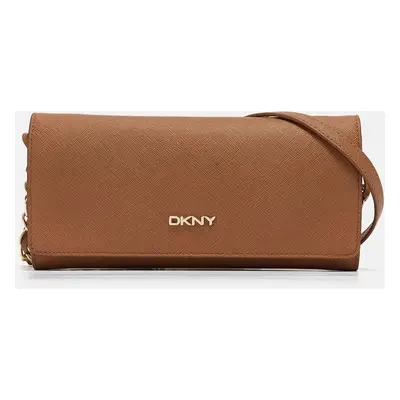 DKNY Brown Saffiano Leather Flap Wallet on Chain