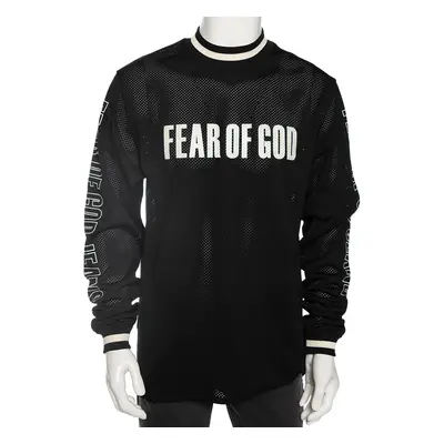 Fear of God Black Synthetic Logo Print Long Sleeved Mesh-Jersey T-Shirt