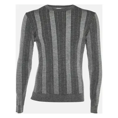 Armani Collezioni Grey Striped Wool Knit Sweater