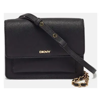 DKNY Black Saffiano Leather Flap Chain Shoulder Bag