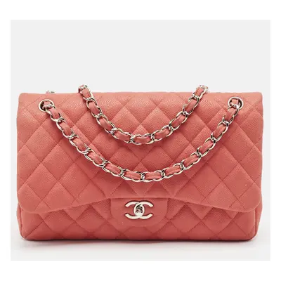 Chanel Coral Pink Caviar Leather Jumbo Classic Double Flap Bag