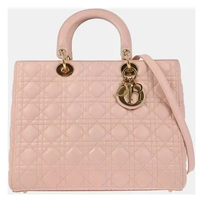 Christian Dior Pink Lambskin Lady Dior Cannage Handbag