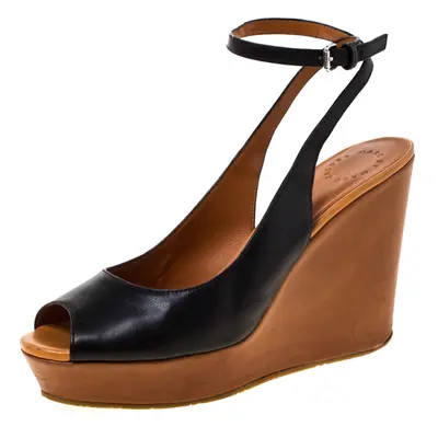 Marc by Marc Jacobs Black Leather Peep Toe Wedge Sandals Size