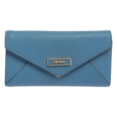 DKNY Blue/Pink Leather Long Trifold Wallet