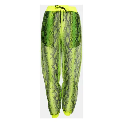 Off-White Neon Yellow Snake Print Tulle Rib Knit Trimmed Joggers