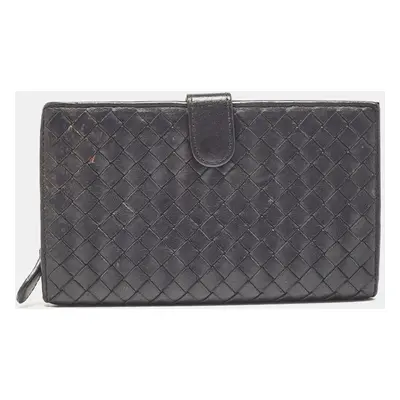 Bottega Veneta Black Intrecciato Leather French Flap Wallet