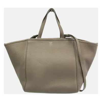 Celine Gray Brown Fold Cabas Leather Handbag