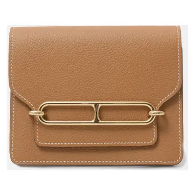 Hermes Gold Leather Evercolor Roulis Slim Mini Wallet