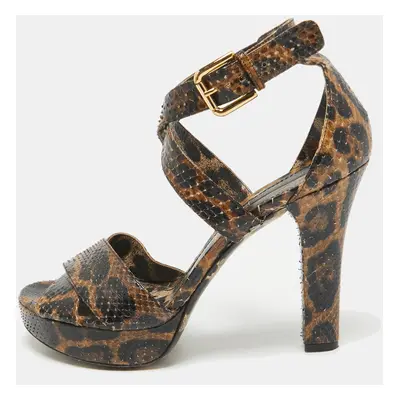 Dolce & Gabbana Brown/Black Python Platform Ankle Strap Sandals Size