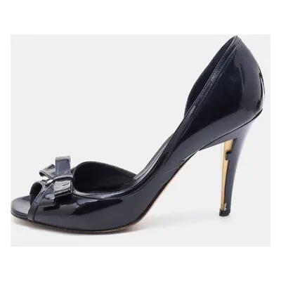 Fendi Black Patent Leather Bow Peep Toe D'orsay Pumps Size 38.5