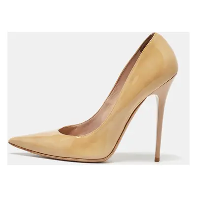 Jimmy Choo Beige Patent Leather Romy Pointed Toe Pumps Size