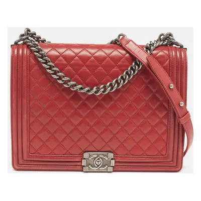 Chanel Red Quilted Leather Large Boy Flap Bag