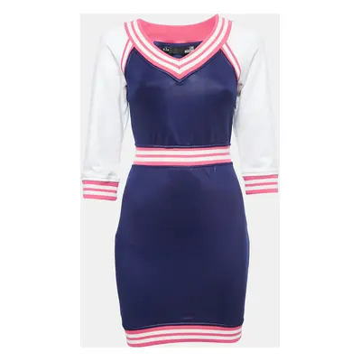 Love Moschino Blue Jersey Contrast Rib Trim Mini Dress