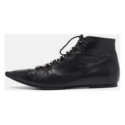 Balenciaga Black Leather Ankle Length Boots Size