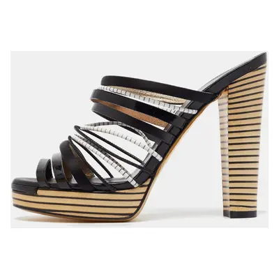 Fendi Black Leather Strappy Platform Slide Sandals Size