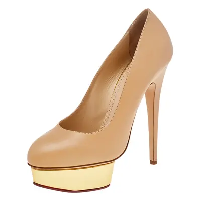 Charlotte Olympia Beige Leather Dolly Platform Pumps Size