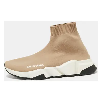 Balenciaga Light Brown Knit Fabric Speed Trainer Sneakers Size