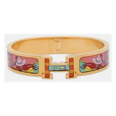 Hermes Gold/Multicolor Gold Plated Enamel Clic Le Chat Carre Size PM